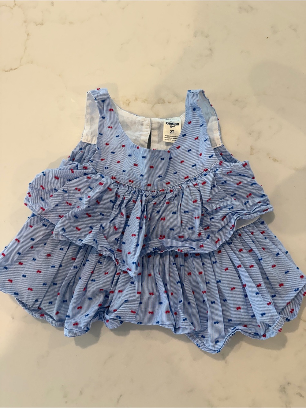OshKosh B'gosh Light Blue Layered Ruffle Top with Red & Navy Dots